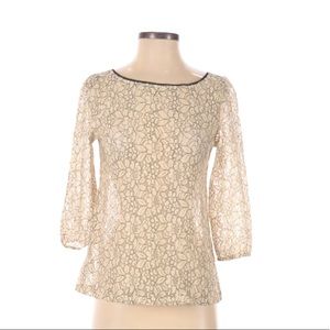 Ann Taylor LOFT Floral Lace Overlay Cream Blouse